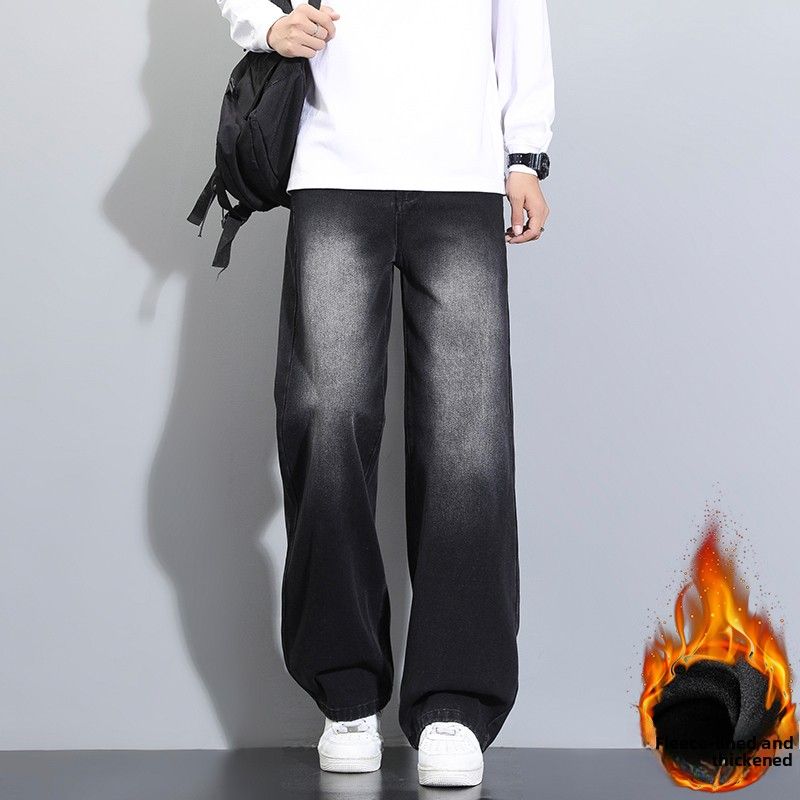 Fleece Thickened Jeans Retro Straight Pants Tooling Casual Pants For Men And Women_mkmklike.com