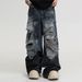 Men's Tie Dye Ripped Jeans Straight Leg Loose Fit Wide Leg American High Street Style Trendy Cool And Rebellious Distressed Long Pants_mkmklike.com