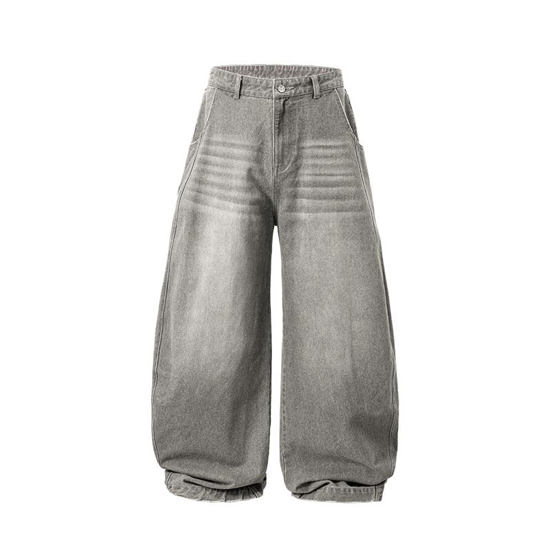 Streetwear Baggy Jeans For Men - Vintage Washed Denim Pants With Unique Scythe Cut, Loose Fit, Comfortable & Stylish For Urban Fashion_mkmklike.com