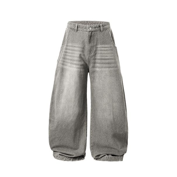 Streetwear Baggy Jeans For Men - Vintage Washed Denim Pants With Unique Scythe Cut, Loose Fit, Comfortable & Stylish For Urban Fashion_mkmklike.com