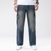Men's Dark Blue Straight Leg Cargo Jeans Non-Stretch Casual Versatile Multiple Design Techniques_mkmklike.com