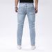 Daily Street Slimming Slim Fit Jeans For Men, Elastic And Versatile For All Seasons, Light Colored Tight Denim Pants, Small Leg Men's Pants_mkmklike.com