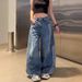 Plus Size Hot Girl Striped Jeans Women 2025 Autumn Design Loose Slimming Scimitar Casual Wide Leg Pants_mkmklike.com