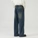 Men's Clothing Straight Half Elastic Waist Jeans Washed Vintage Wide Leg Long Pants_mkmklike.com