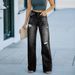 Women's Clothing Jeans Women's Fashion Washed Ripped Holes Slimming Wide Leg Denim Trousers_mkmklike.com