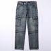 Street Retro Washed Denim Pants For Both Men And Women, Featuring Multiple Pockets And A Straight Fit, Loose Fitting Denim Pants_mkmklike.com