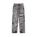 Black Gray Washed Slim Straight Frayed Ripped Jeans Men's Trendy Loose Pants American High Street Ins_mkmklike.com