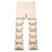 Men's Slim-Fit Casual Pants – Artistic Patchwork & Distressed Stitching, Stretch Comfort For Urban Style (28-42, Solid Colors)_mkmklike.com