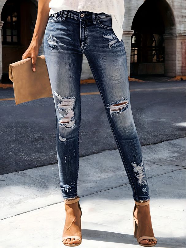 Women's Clothing Summer New Hole Elastic Slim Fit Jeans Women_mkmklike.com