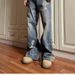 American High Washed Distressed Patchwork Deconstruction Jeans For Men, Loose Slightly Flared, Handsome And Explosive_mkmklike.com