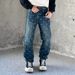 Men's Loose Fit Straight Leg Vintage Washed Denim Jeans With All-Over Print, Comfortable Cotton Casual Pants For Teenagers_mkmklike.com