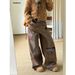 ELLE IDEALTEAM Vintage Patchwork Embroidered Distressed Straight-Leg Pants 2025 Thirteen Lines Autumn Winter New Fleece-Lined_mkmklike.com