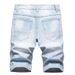 Men's Summer Light Blue Denim Shorts Mid-Thigh Length Distressed Casual Relaxed Fit Five-Pocket Design_mkmklike.com