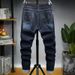 Large Size Men's Ribbed Elastic Elastic Waist Straight Jeans Men's Fattened Plus Size Washed Business Jeans Men's_mkmklike.com