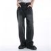 Unisex High Street Washed Black & Grey Relaxed Straight Leg Jeans - Mid Rise, Loose Fit, Wide Leg For Men & Women_mkmklike.com
