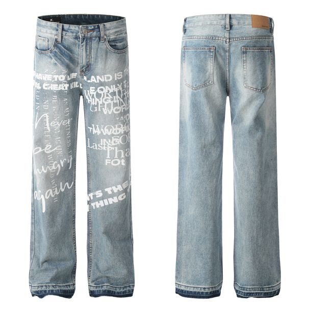 Men's Clothing Retro Graffiti Hand-Painted Jeans - Loose Straight Leg Hip Hop Streetwear Pants With Artistic Drop Crotch Design Comfortable Stylish_mkmklike.com
