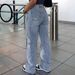 Women's High-Waisted Straight Leg Jeans – Relaxed Fit, Stretch Denim, Streetwear Essential (Midweight, 5-Pocket Design, Classic Blue & Charcoal)_mkmklike.com