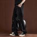 Men's Streetwear Distressed Wide-Leg Jeans - Oversized Straight Fit With Splatter Paint & Ripped Details_mkmklike.com