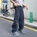 Men's Clothing White Graffiti Wide Leg Scimitar Jeans For Men In Summer High Street Fashion Loose Straight Casual Pants For Men_mkmklike.com