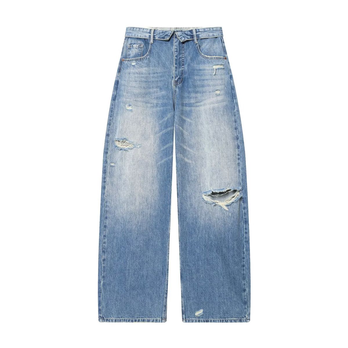 Women's Clothing Women's Classic Mid-Rise Fold-Up Jeans Style Homemake High Waist Slim Fit Denim Pants For Formal & Casual For Women_mkmklike.com