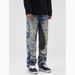 BAGGY American High Street Design 3D Camouflage Patchwork Jeans For Men, Washed Fake Ripped Loose Pants For Men_mkmklike.com