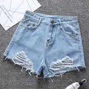 Summer High-Waisted Korean Style Denim Shorts for Women Loose Fit Ripped Tassel A-Line Wide Leg Hot Pants Trendy Brand New Arrival 2026_mkmklike.com