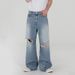 Men's Clothing MYQ Distressed Washed Ripped Jeans Men's Summer Loose Casual Trousers Trendy Straight Mopping Trousers_mkmklike.com