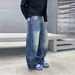Men's & Women's Streetwear Straight Leg Jeans - Classic Blue Denim With Hand-Painted Details, Low Waist, Relaxed Fit (S-3xl)_mkmklike.com