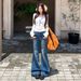 American Retro Style|Stretchy And Slimming|Women's Flared Denim Cotton Long Pants, Extra Length_mkmklike.com