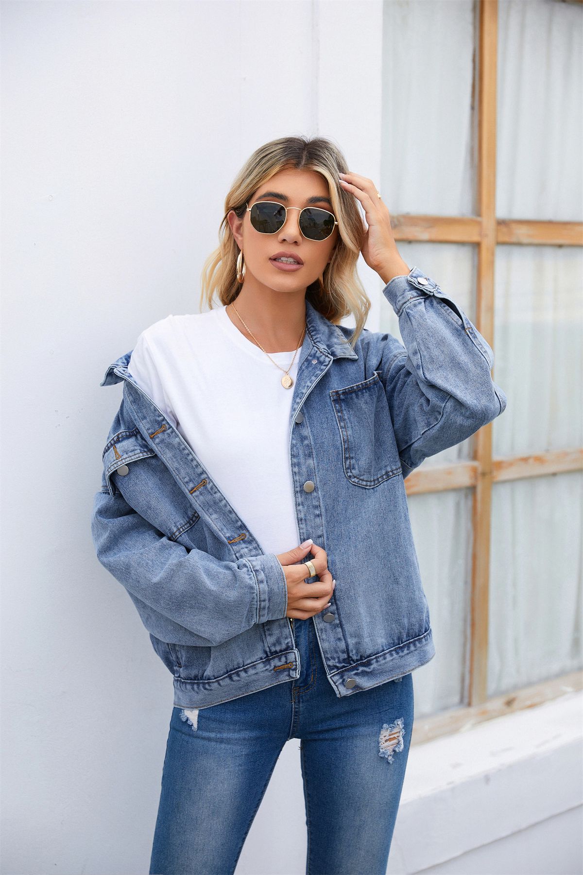 Women's Clothing Retro Washed Denim Jacket Top_mkmklike.com
