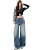 American-style Washed Whiskered High-waisted Wide-leg Jeans For Women, 2026 New Model, Loose Fit, Slimming, Embroidered_mkmklike.com