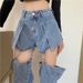 Hot Girl High Street Fashion Outfit: Retro Loose Slim-fit Detachable Patchwork Jeans, Stylish Long Pants For Clubbing,_mkmklike.com