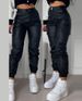 Women's Clothing Motorcycle Zipper Pleated Pocket Fashion PU Casual Patch Pocket Tight Leg Pants_mkmklike.com