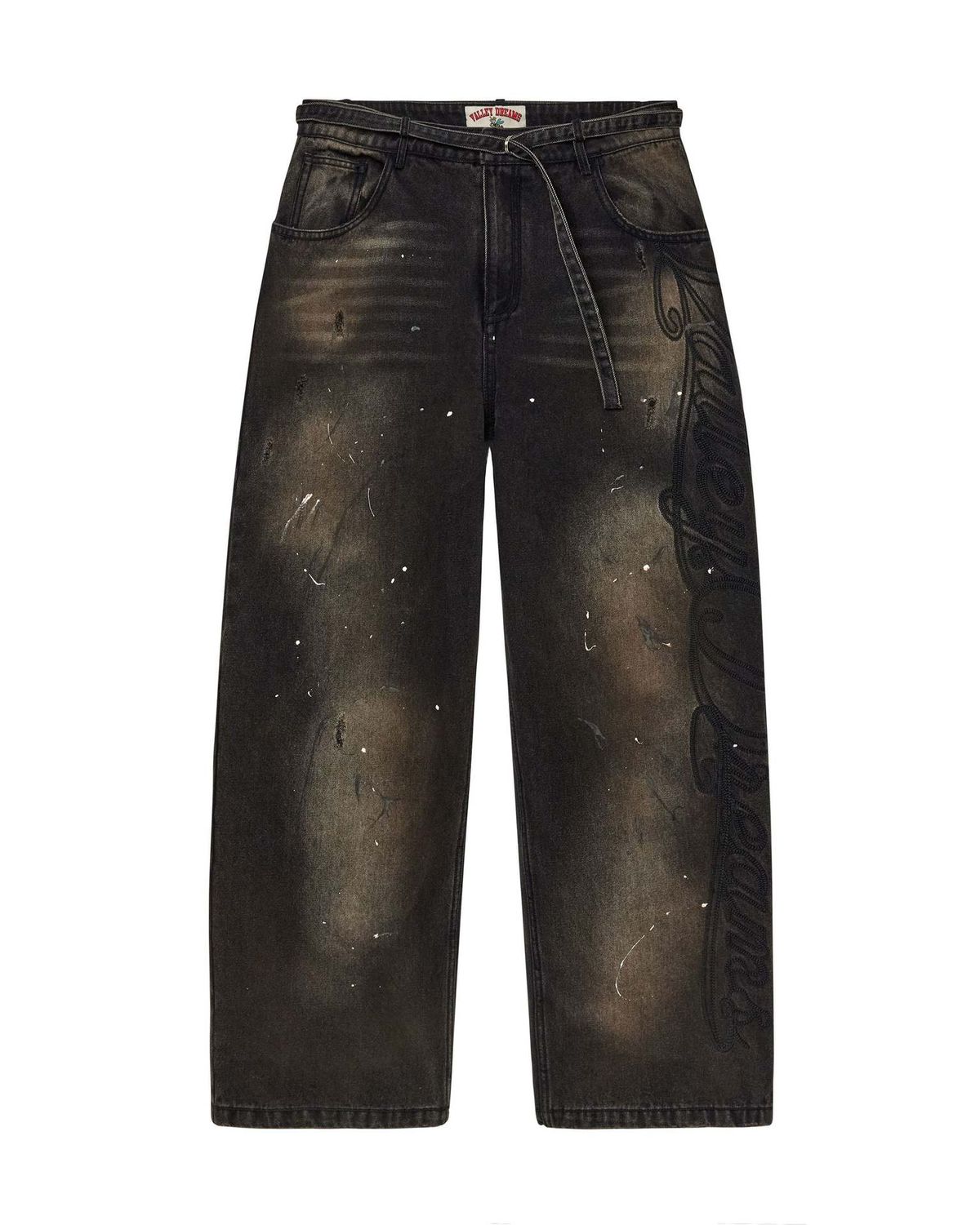 High Waist Straight Leg Jeans For Men With Whiskered Cat Whiskers Print Washed Design Loose Fit_mkmklike.com