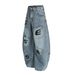 Personalized Multi-Pocket Design Scimitar Jeans For Men Street Fashion Irregular Letter Embroidery Oversized Wide-Leg_mkmklike.com