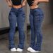 Women's High Waist Stretch Denim Pants With Side Pleats Retro Workwear Stacked Jeans In Vintage Blue_mkmklike.com