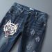 Chinese Style Animal Wolf Embroidery Jeans Men's Slim Fit Trendy Brand Elastic Denim Pants Versatile Daily Wear 50-135KG Can Be Worn_mkmklike.com