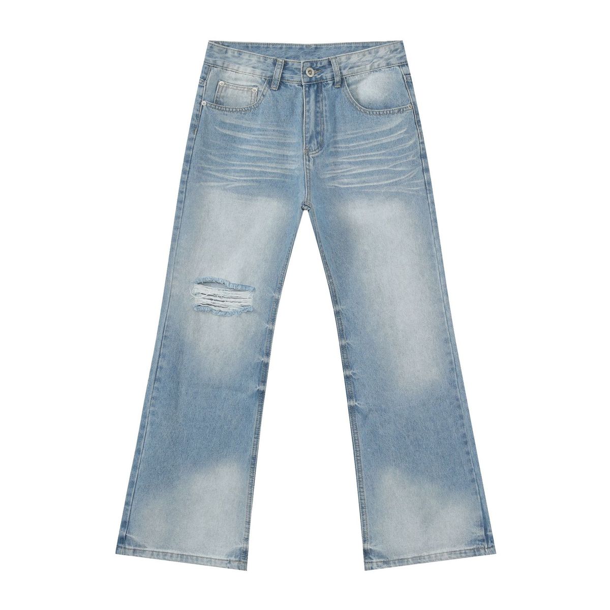Men's Clothing High Street Ripped New Blue Washed Flared Jeans Men And Women Loose Wide Leg Pants_mkmklike.com