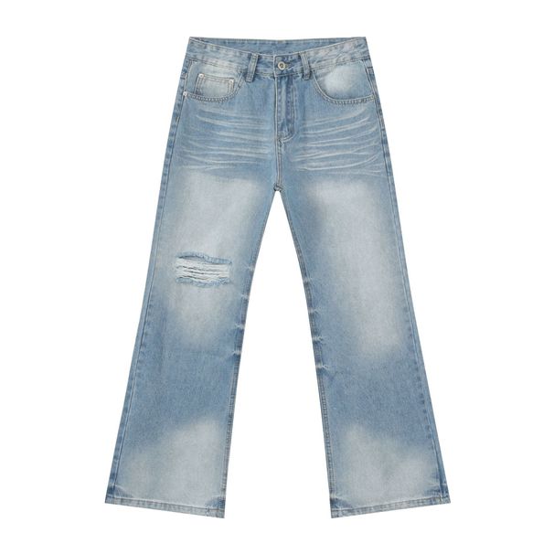 Men's Clothing High Street Ripped New Blue Washed Flared Jeans Men And Women Loose Wide Leg Pants_mkmklike.com