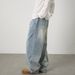 Men's Distressed Washed Denim Jeans With Side Pleats, Loose Fit Straight Leg Casual Pants For Spring Streetwear_mkmklike.com