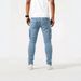 Men's Slim Fit Tapered Leg Jeans Street Style Cool Workwear With Large Side Pockets Washed Denim_mkmklike.com